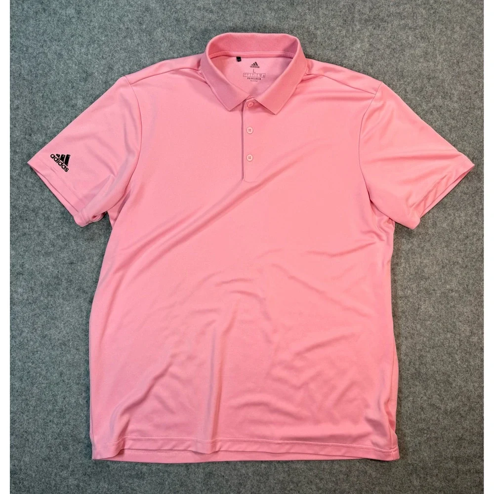 Adidas Mens Primegreen Golf Polo Shirt‎ Pink Short Sleeve Logo Size L